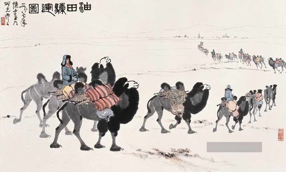 Wu zuoren Kamele in der Wüste alte China Tinte Ölgemälde